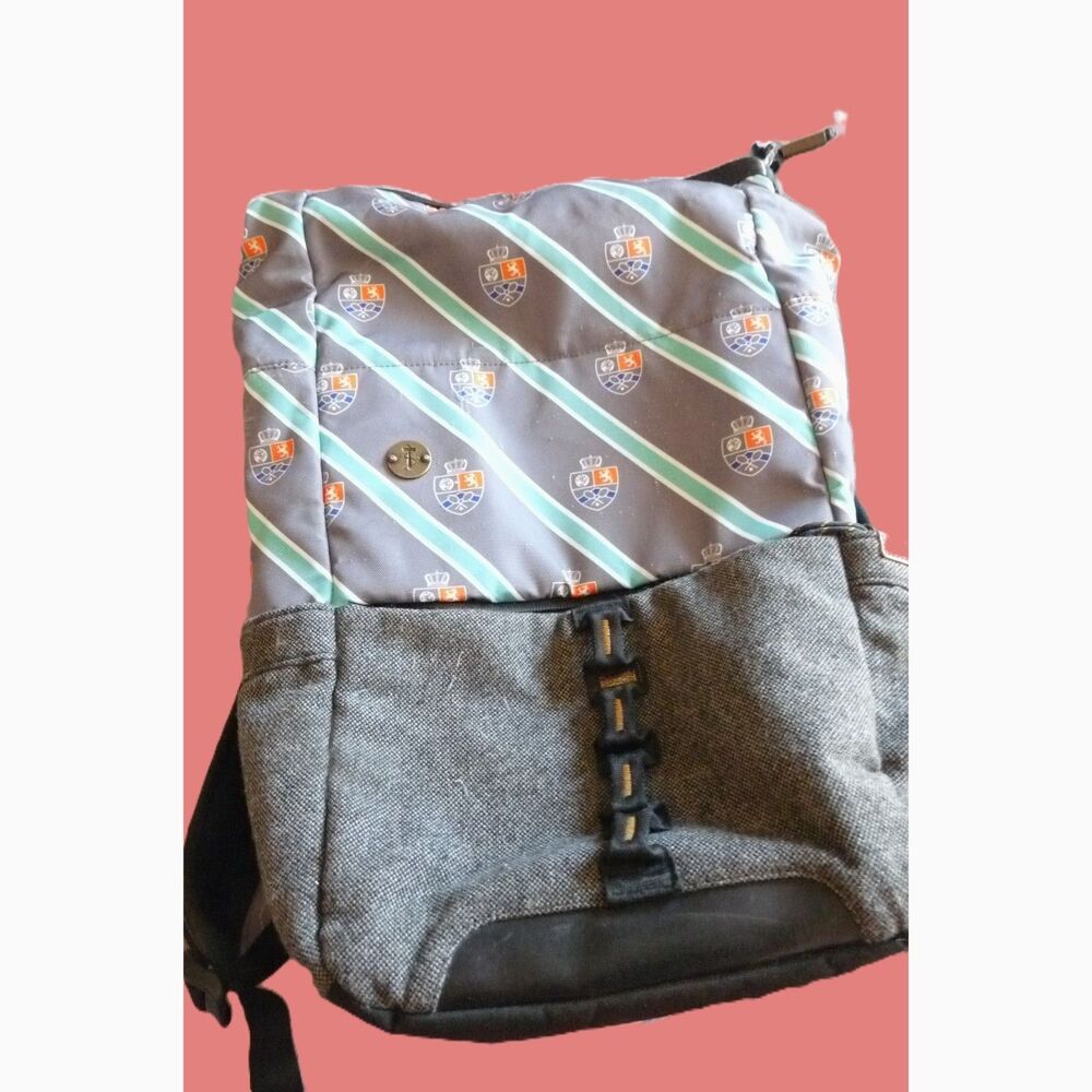 Focused Space The Wimbledon Tennis Laptop Backpack Gray Tweed Travel Unisex EUC